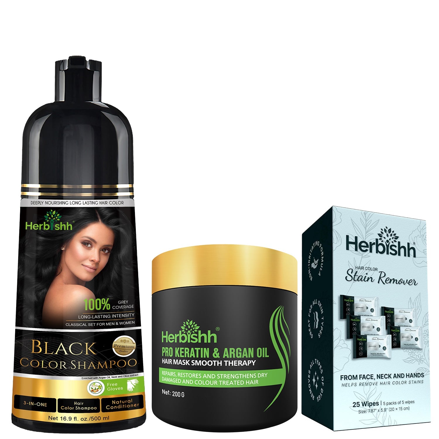 Hair Color Shampoo With Mask & Wipes Combo Hair Dye.