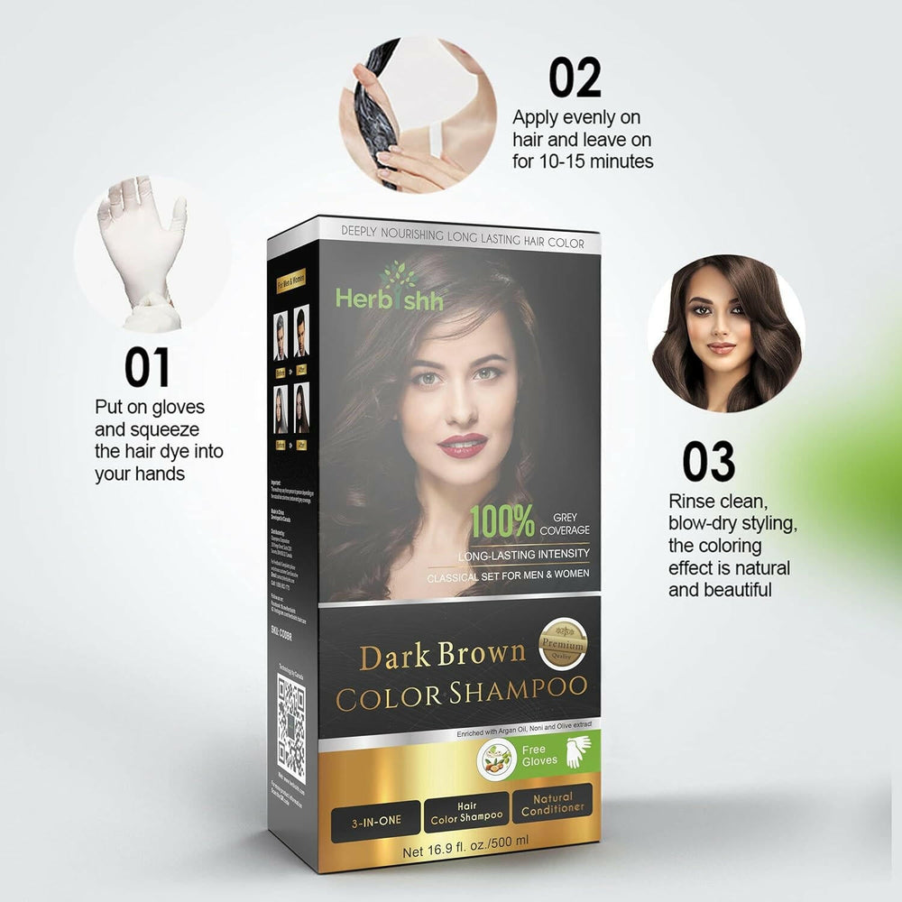 Dark Brown Hair Color Shampoo 500ml- Herbishh Hair Dye.