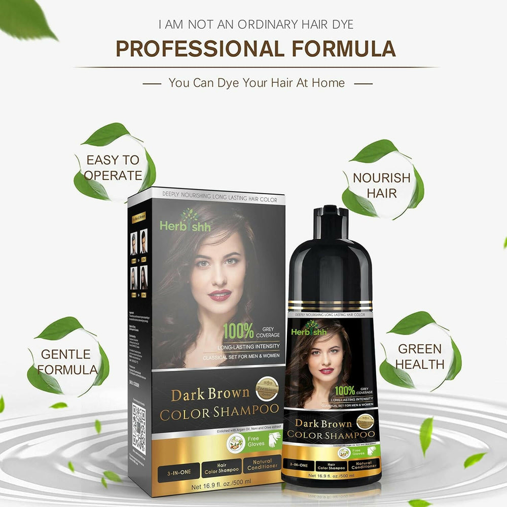 Dark Brown Hair Color Shampoo 500ml- Herbishh Hair Dye. Herbal formula