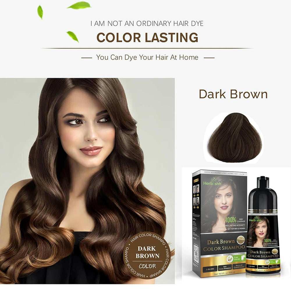 Dark Brown Hair Color Shampoo 500ml- Herbishh Hair Dye. Lasting color
