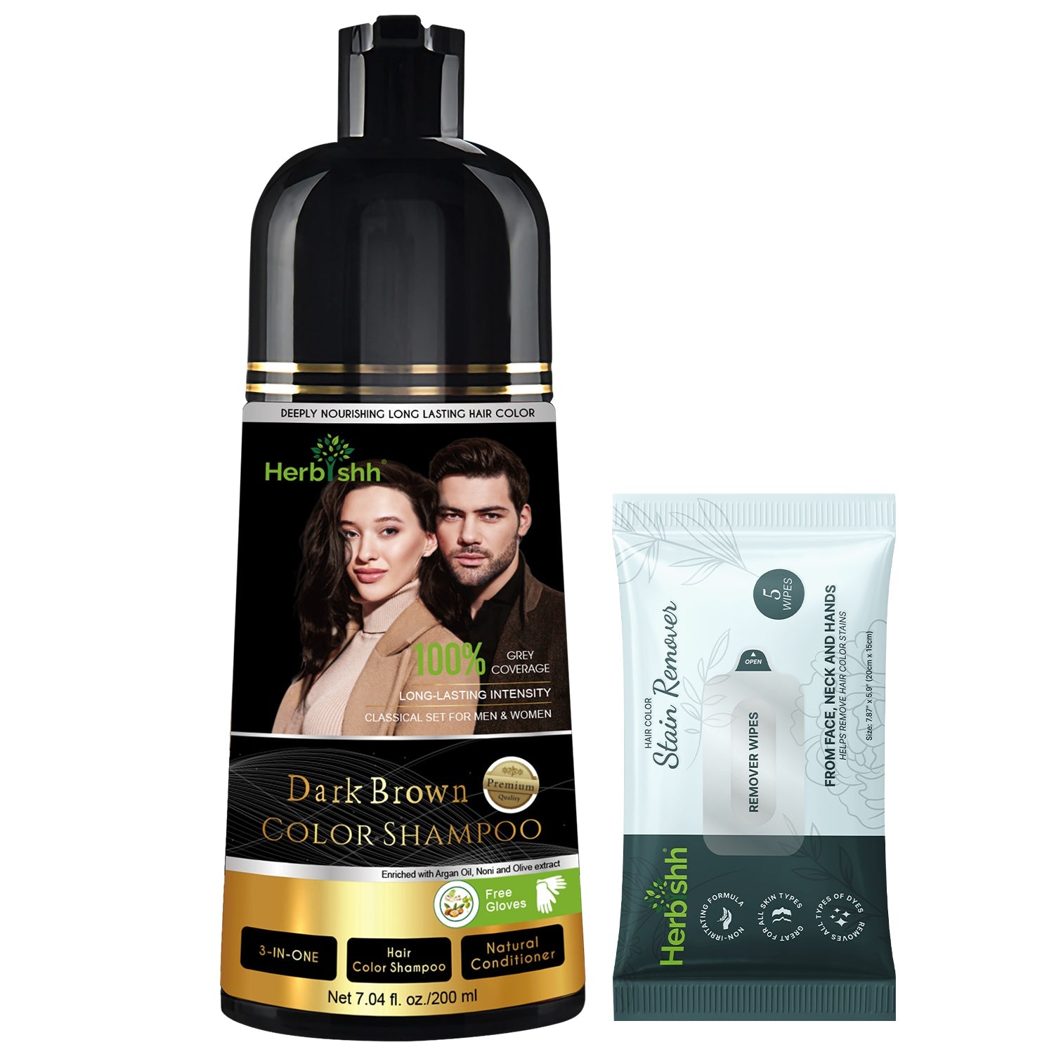 Combo of 200ml Hair Color Shampoo & Stain Remover Wipes Hair Dye.