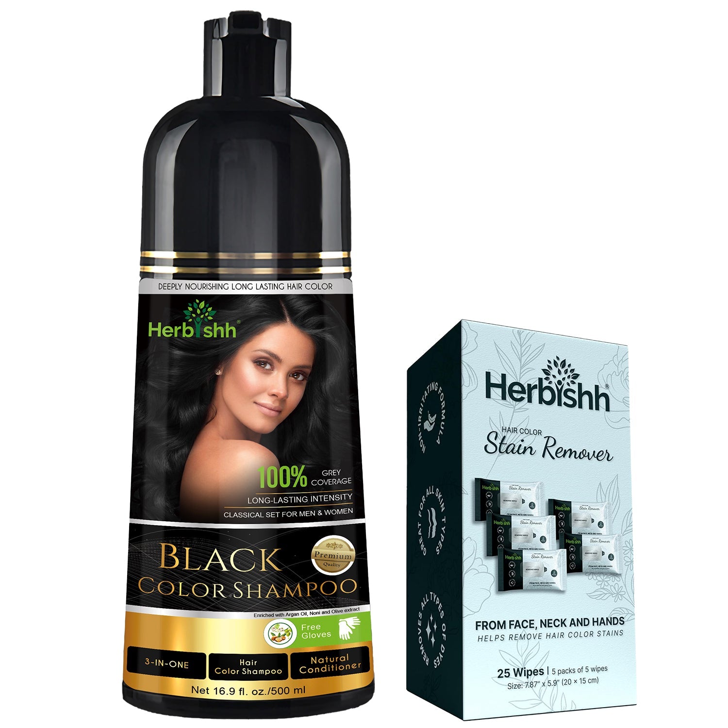 Combo of 500ml Hair Color Shampoo & Stain Remover Wipes Hair Dye.