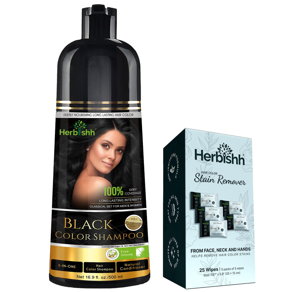 Combo of 500ml Hair Color Shampoo & Stain Remover Wipes Hair Dye.