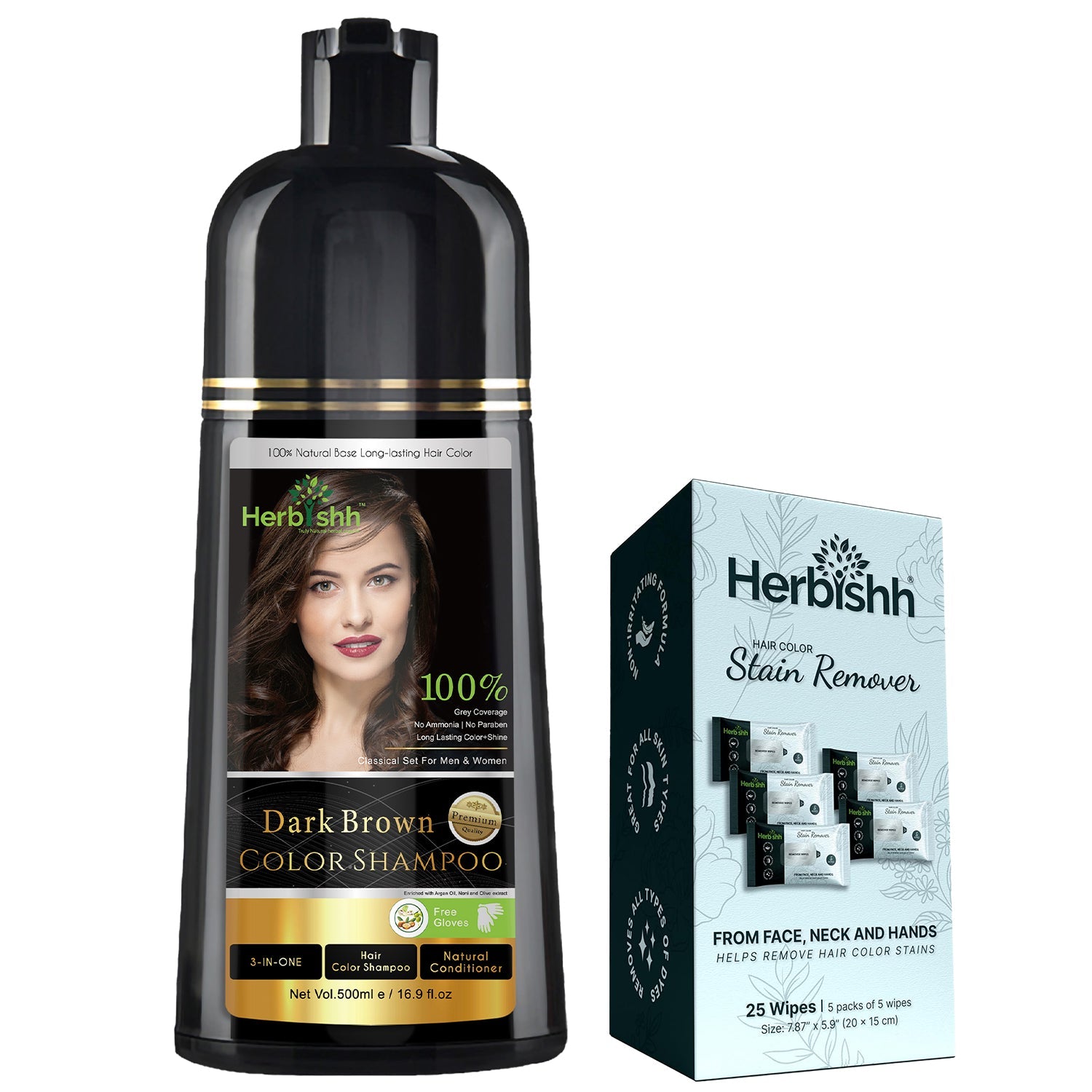 Combo of 500ml Hair Color Shampoo & Stain Remover Wipes Hair Dye.