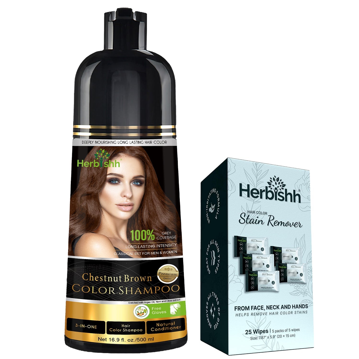 Combo of 500ml Hair Color Shampoo & Stain Remover Wipes Hair Dye.