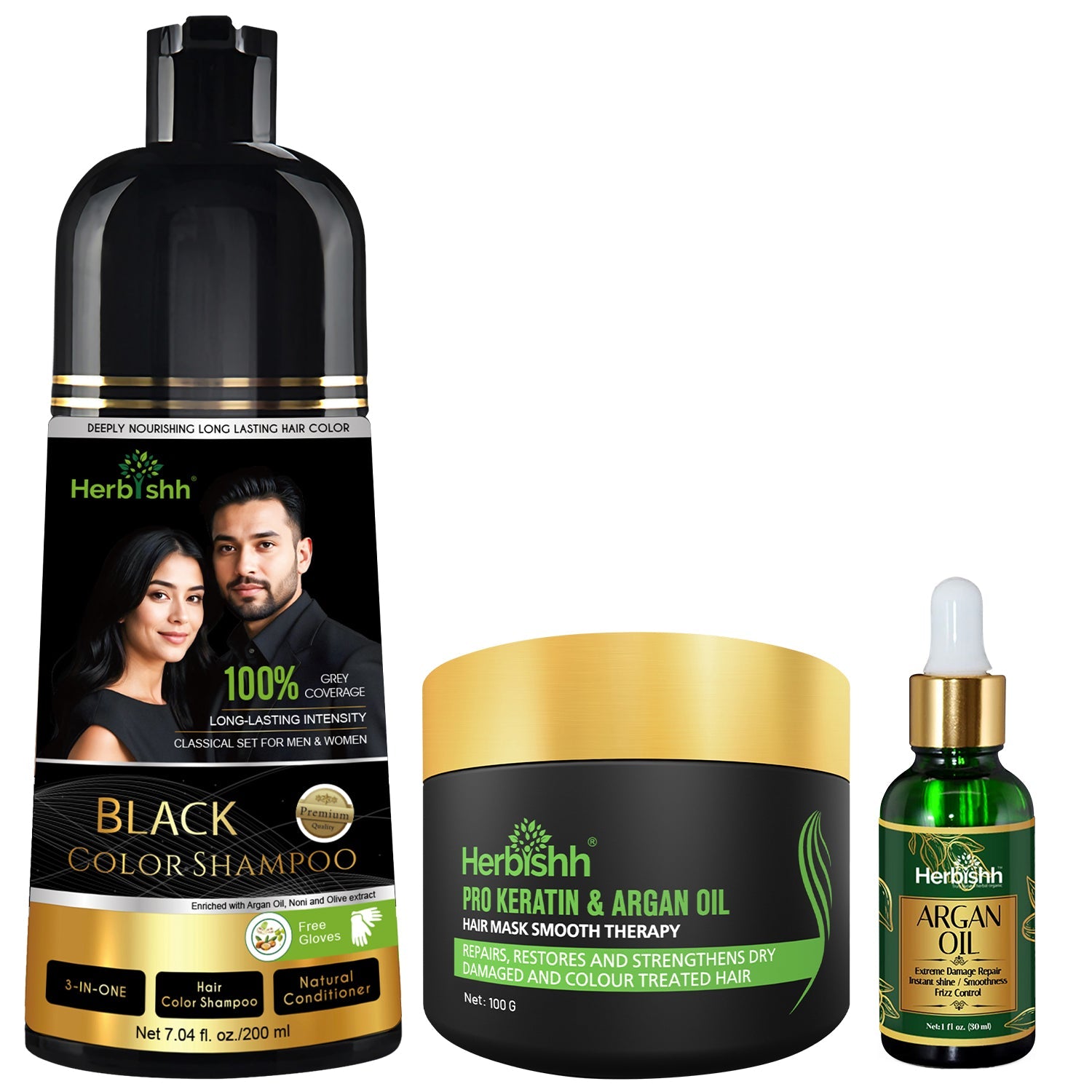 Herbishh 200ml Hair Color Shampoo, Hair Mask & Hair Oil Combo Hair Dye.