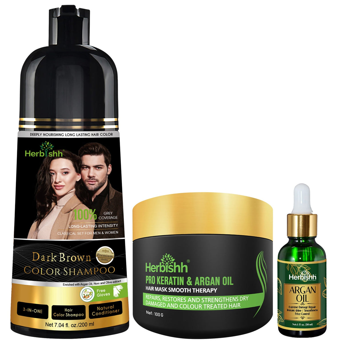 Herbishh 200ml Hair Color Shampoo, Hair Mask & Hair Oil Combo Hair Dye.