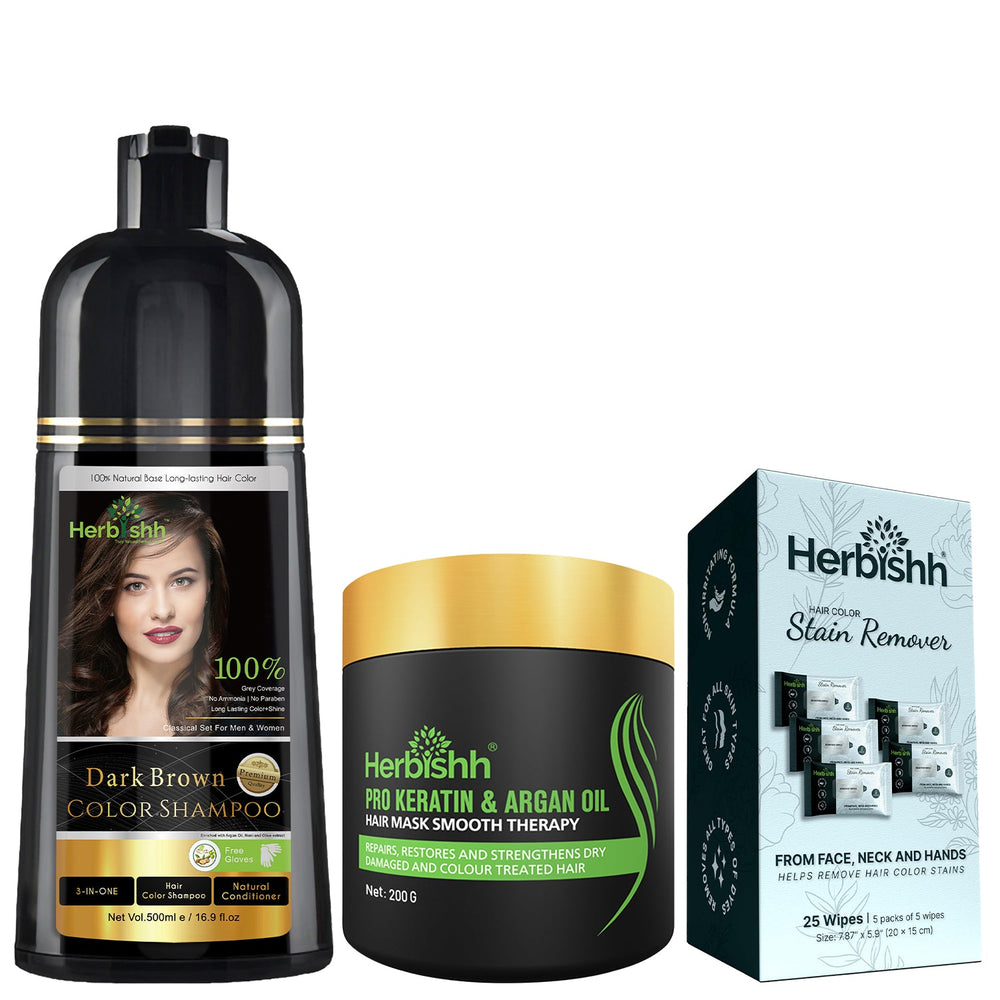 Hair Color Shampoo With Mask & Wipes Combo Hair Dye.