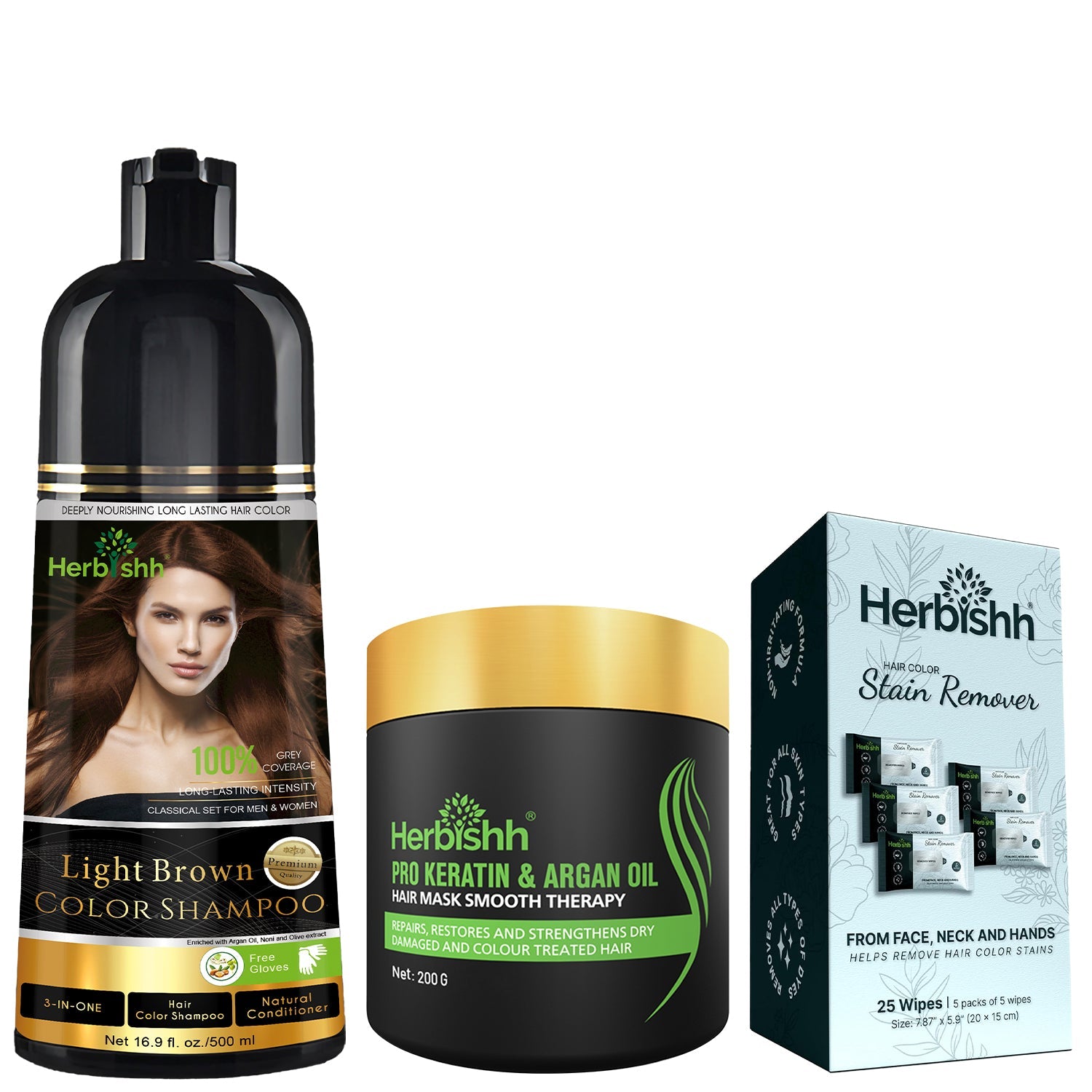 Hair Color Shampoo With Mask & Wipes Combo Hair Dye.