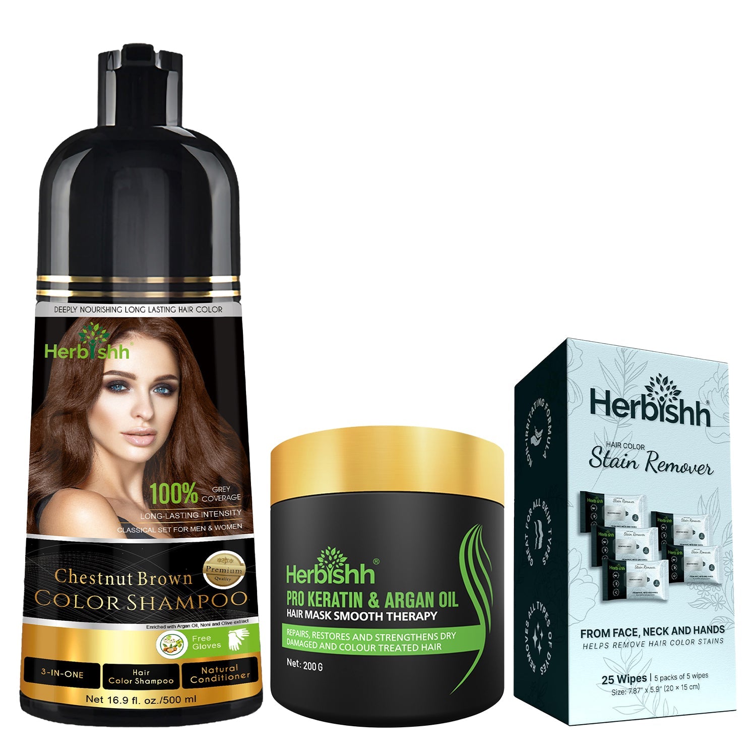 Hair Color Shampoo With Mask & Wipes Combo Hair Dye.