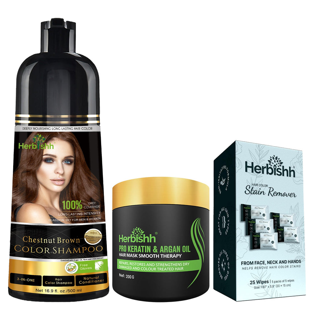 Hair Color Shampoo With Mask & Wipes Combo Hair Dye.