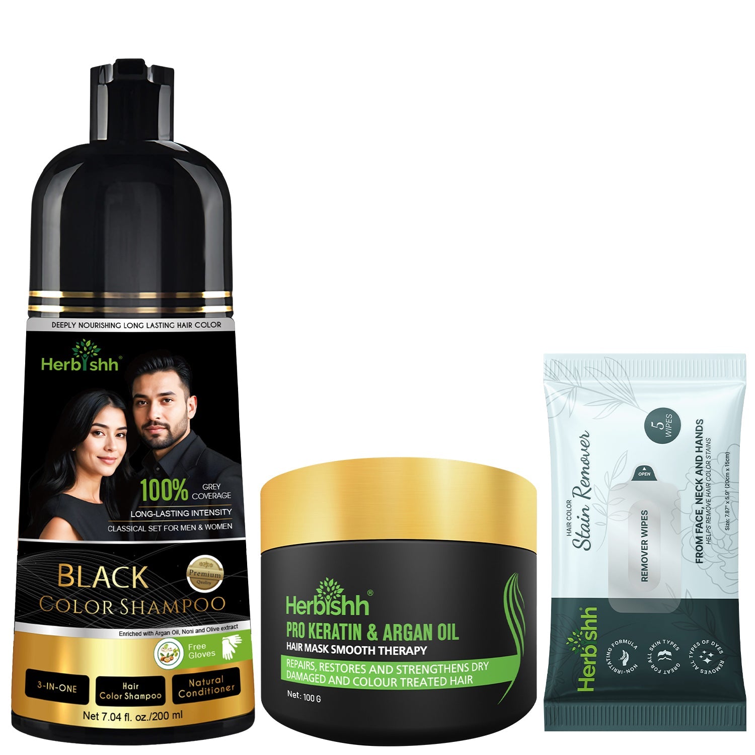 200ml Hair Color Shampoo Kit with Mask & Wipes Hair Dye.