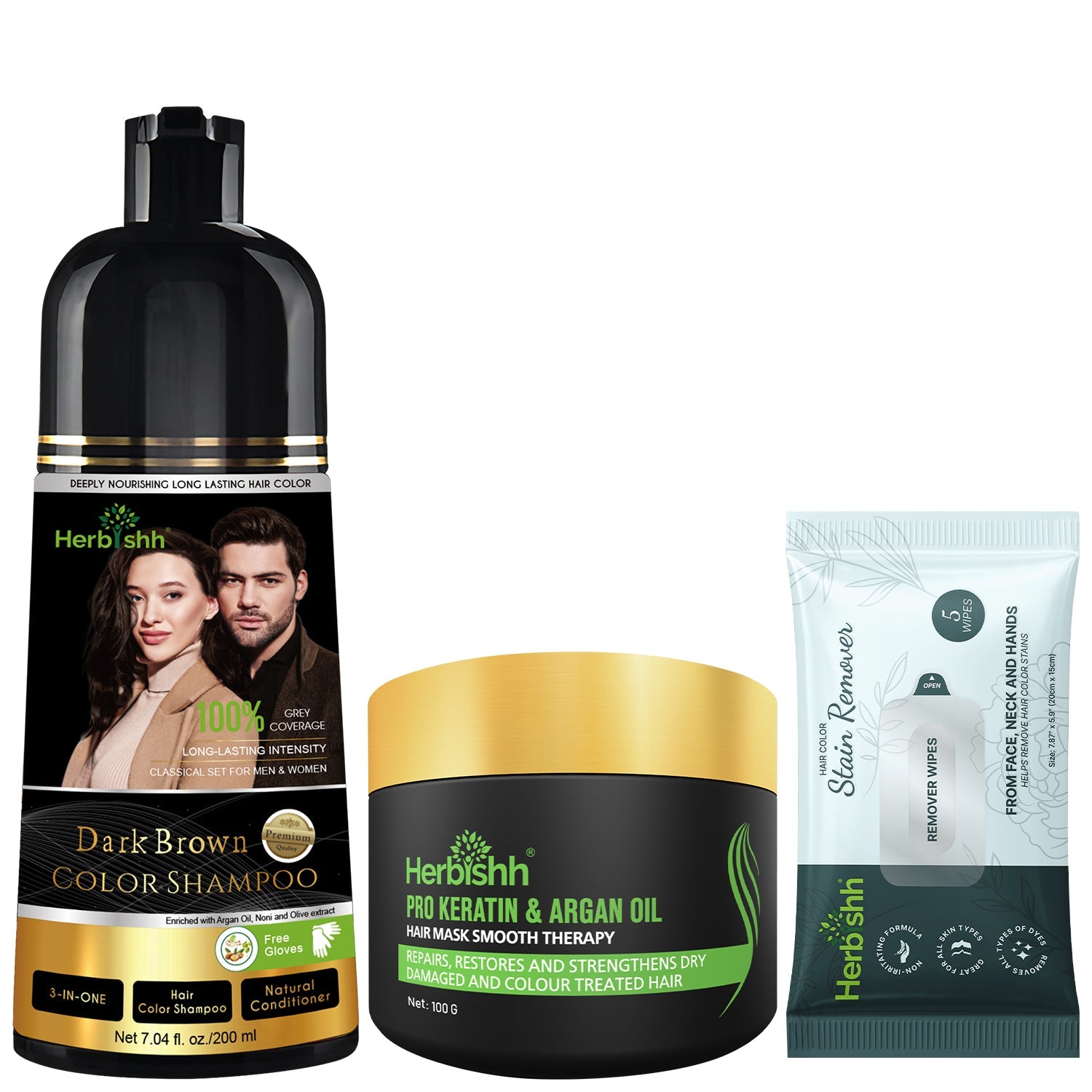 200ml Hair Color Shampoo Kit with Mask & Wipes Hair Dye.