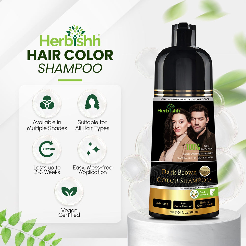 Herbishh Dark Brown Hair Color Shampoo-200ml Hair Dye.