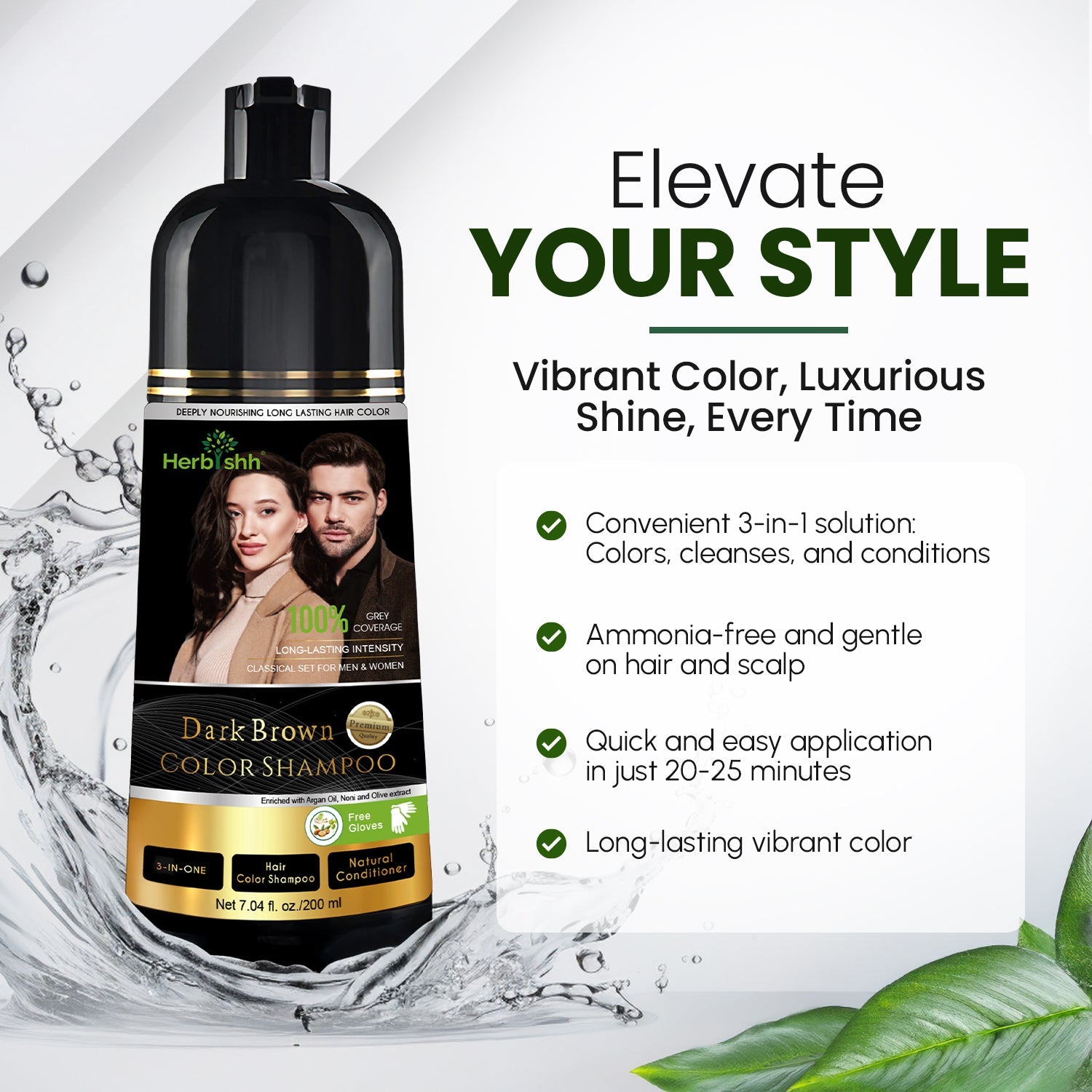 Herbishh Dark Brown Hair Color Shampoo-200ml Hair Dye.