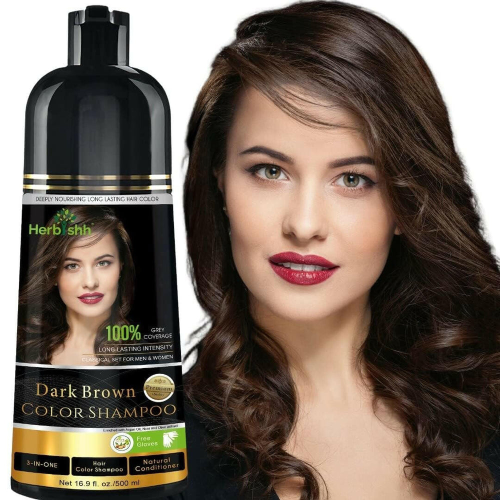 Dark Brown Hair Color Shampoo 500ml- Herbishh Hair Dye.