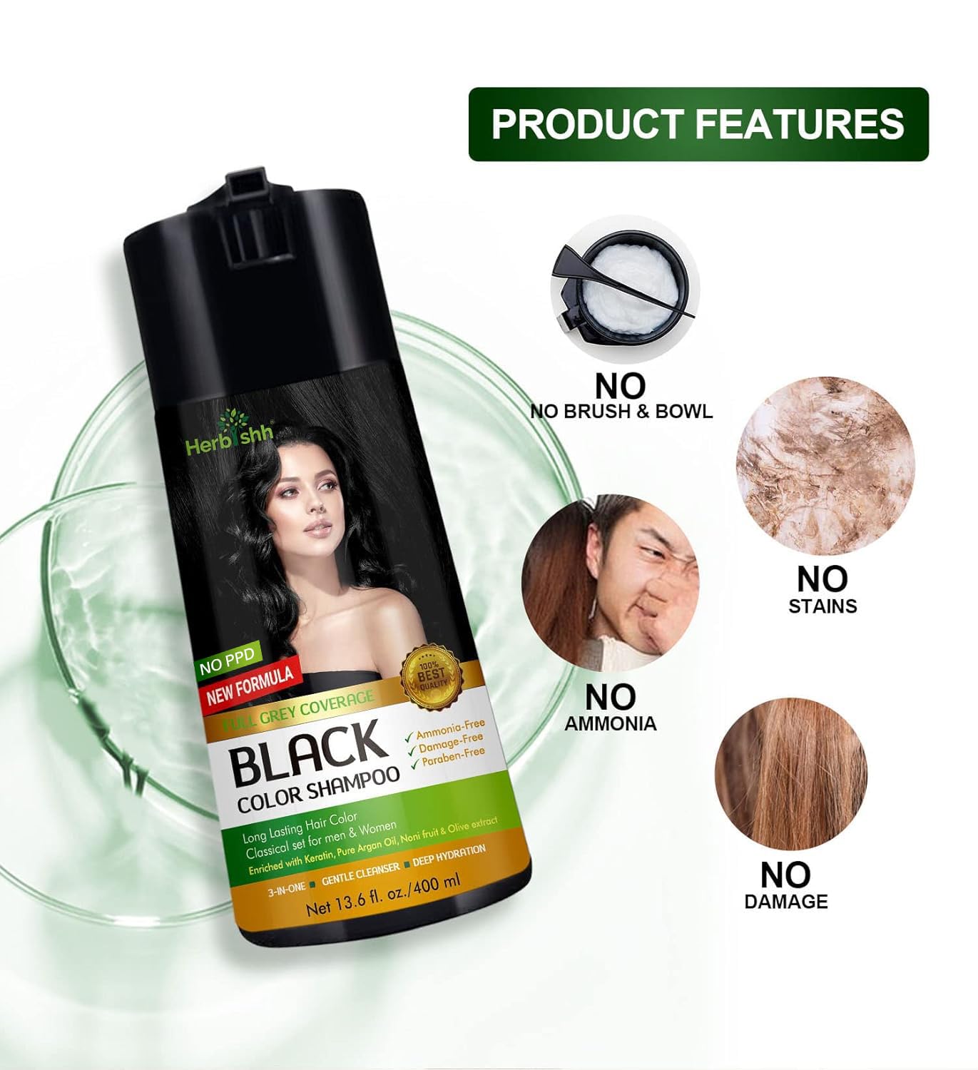 Black PPD Free Hair Color Shampoo - Herbishh