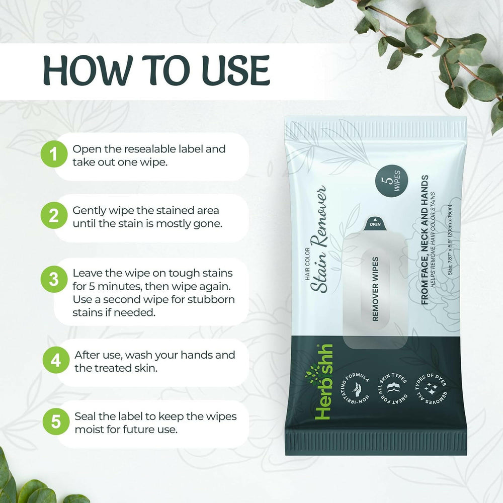 Pack of 5 Herbishh Hair Color Stain Remover Wipes .