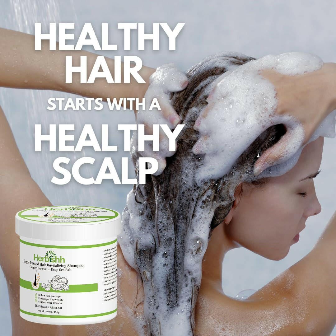 Ginger Hair Revitalizing Shampoo Jar with Deep Sea Salt - Herbishh Hair Dye.