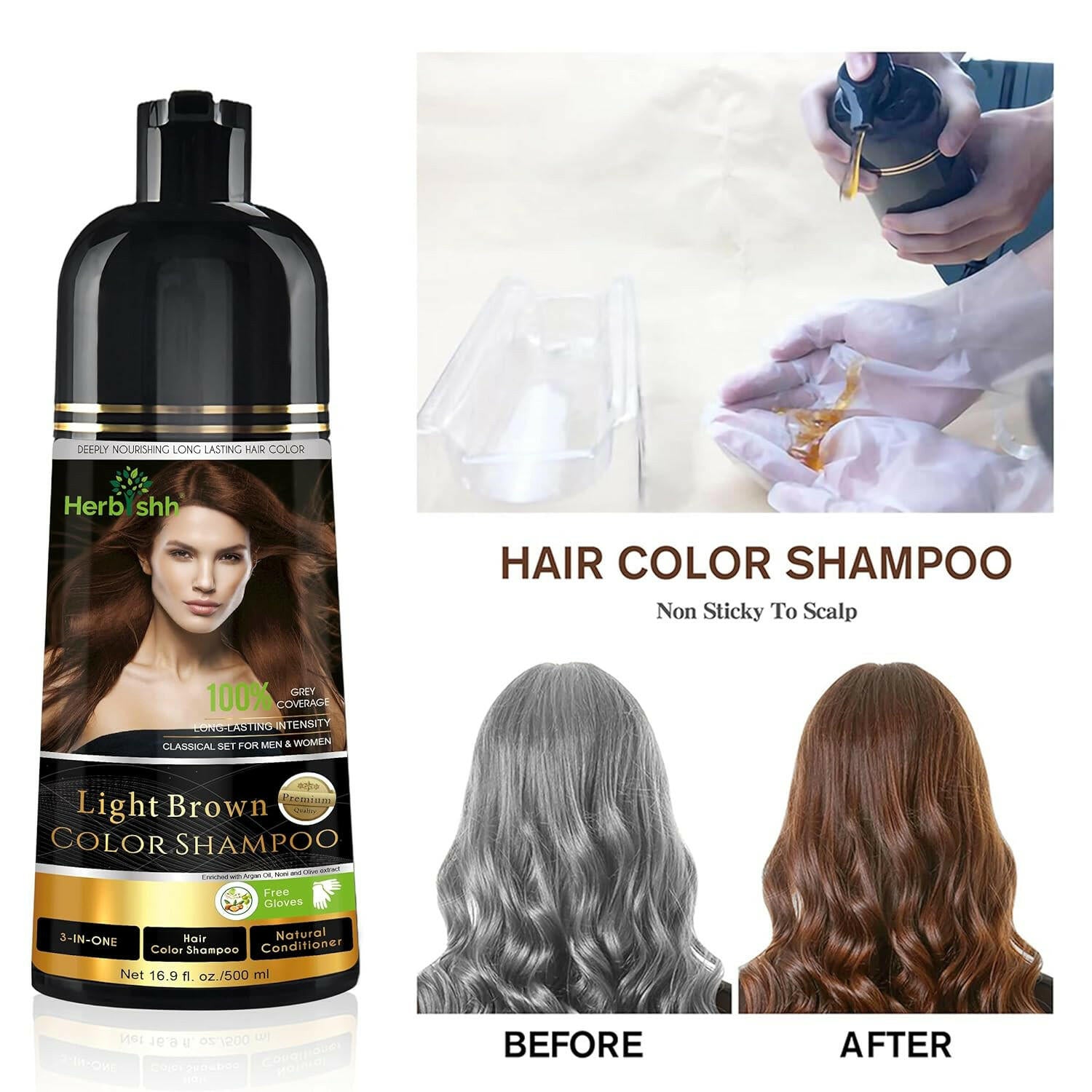 Buy 2 Light Brown Hair Color Shampoo Get 1 Sachet Free Hair Dye.
