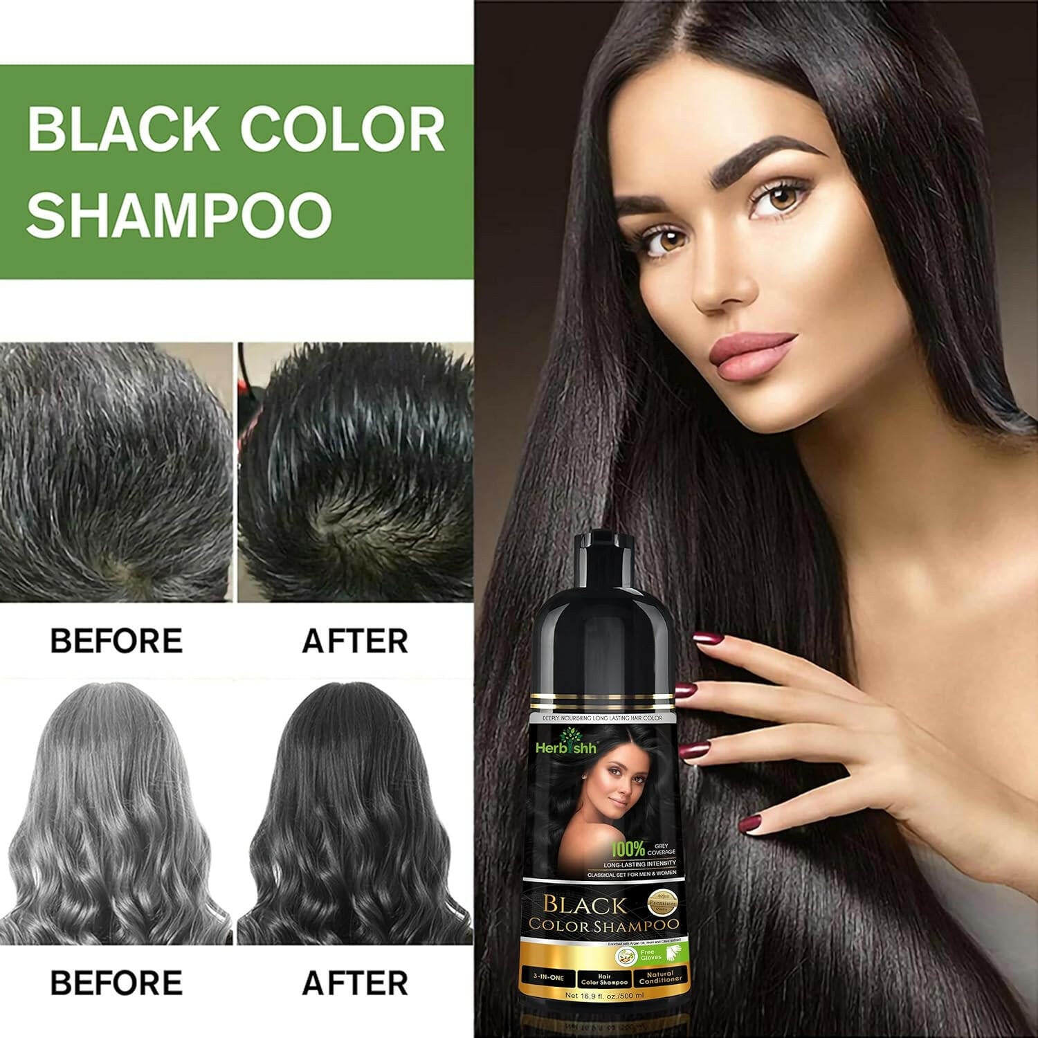 Herbishh Black Hair Color Shampoo-500ml Hair Dye.