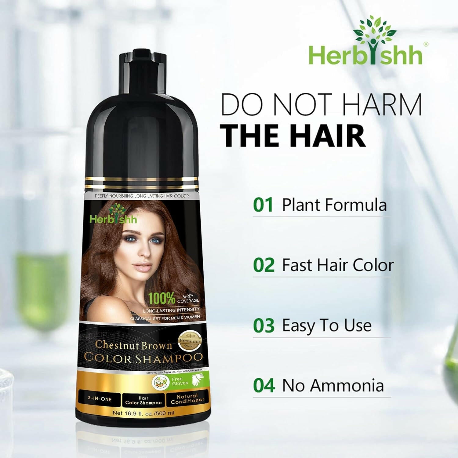 Chestnut Brown Hair Color Shampoo 500ml- Herbishh Hair Dye harmless
