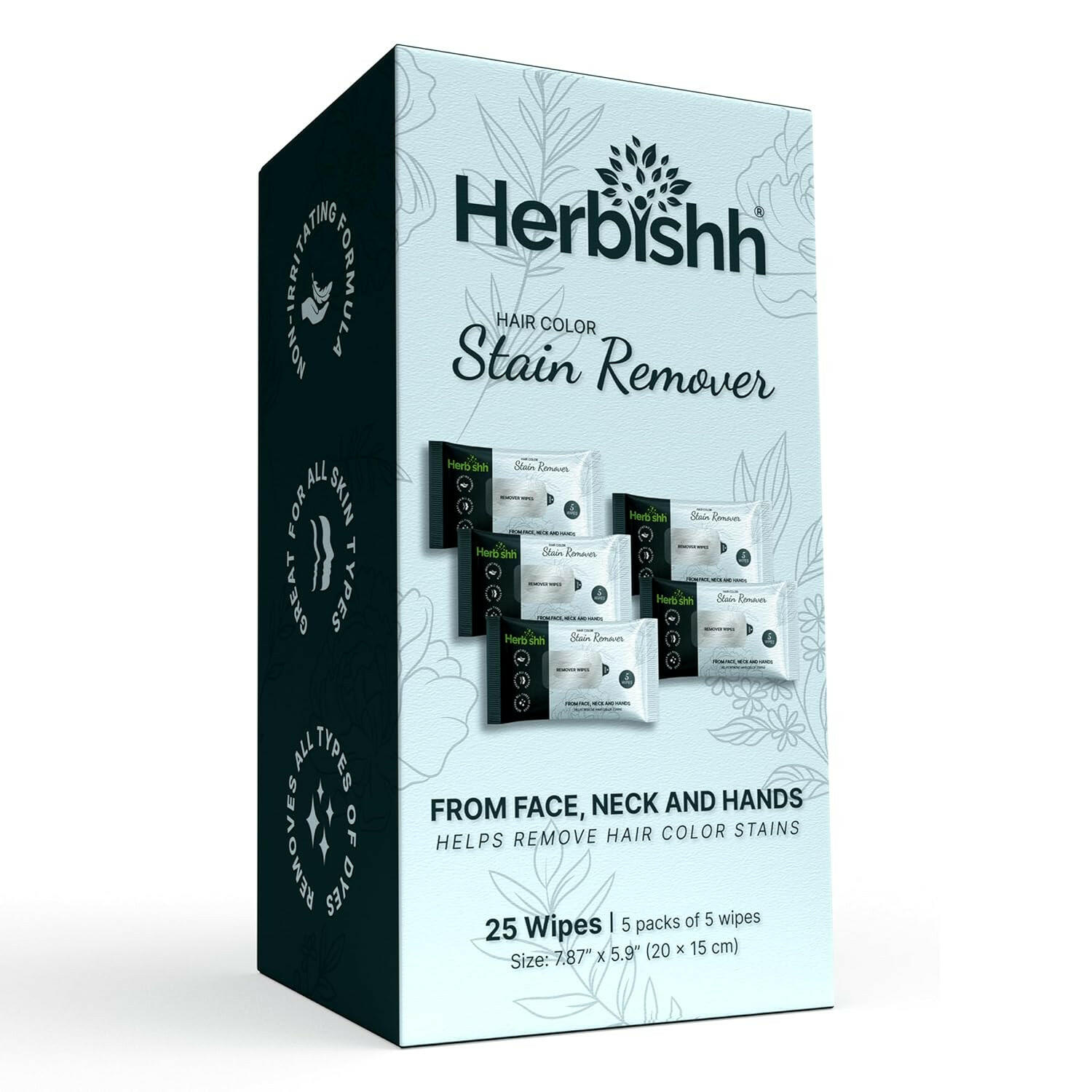 Pack of 5 Herbishh Hair Color Stain Remover Wipes .