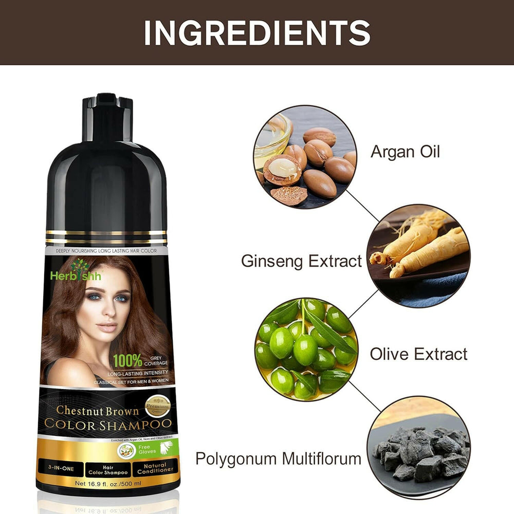 Chestnut Brown Hair Color Shampoo 500ml- Herbishh Hair Dye herbal ingredient