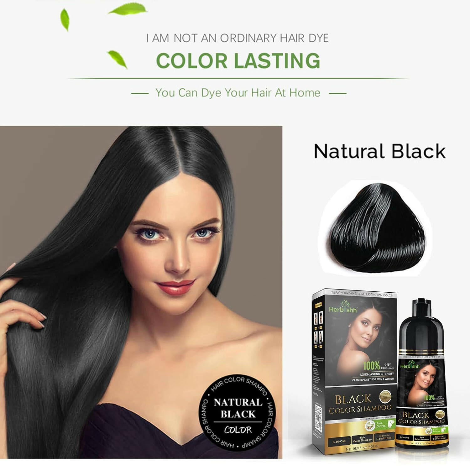 Herbishh Black Hair Color Shampoo-500ml Hair Dye.