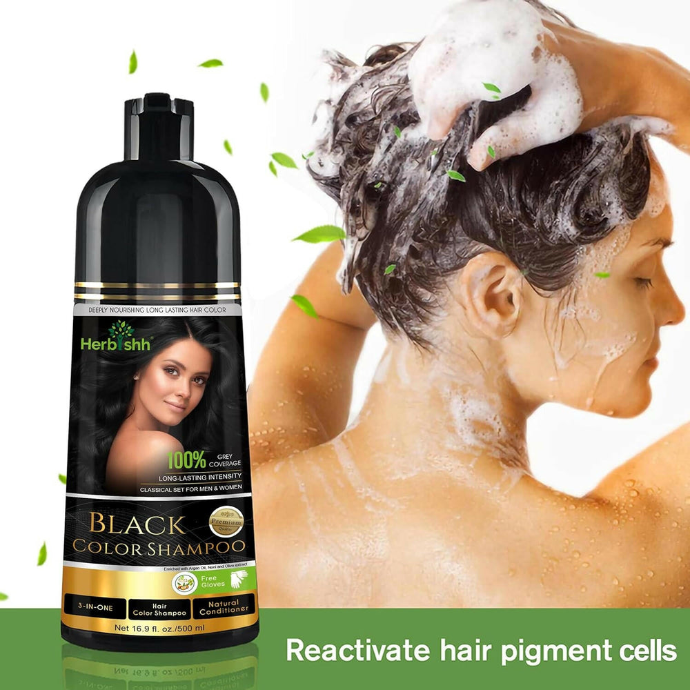 Herbishh Black Hair Color Shampoo-500ml Hair Dye.