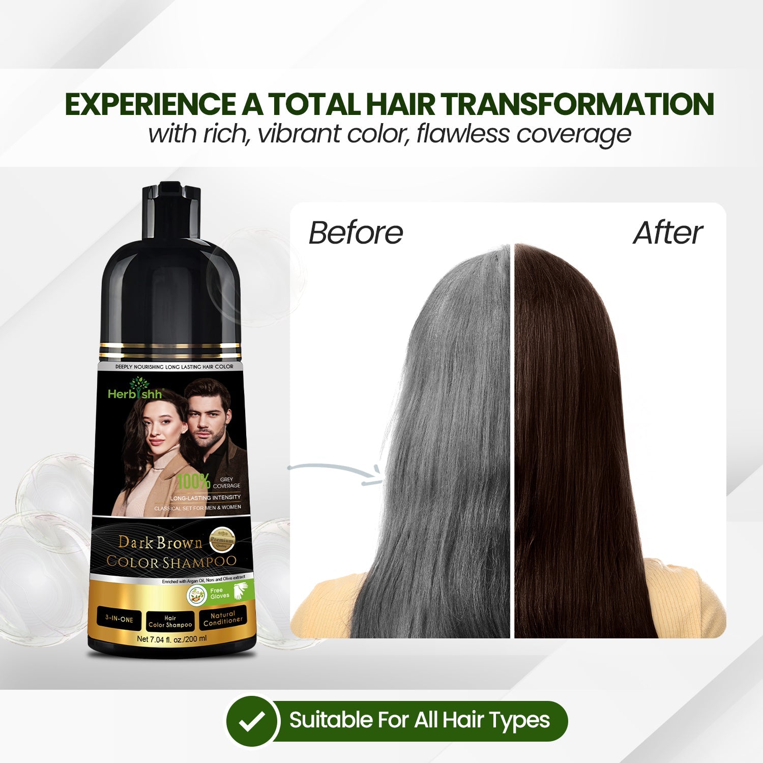 Herbishh Dark Brown Hair Color Shampoo-200ml Hair Dye.