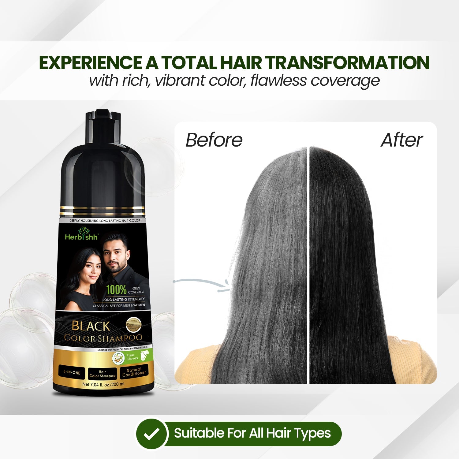 Herbishh Black Hair Color Shampoo-200ml Hair Dye.