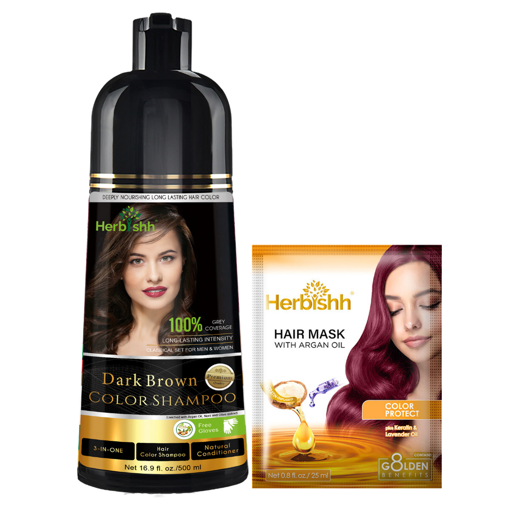 Dark Brown Hair Color Shampoo 500ml- Herbishh Hair Dye. Hair mask
