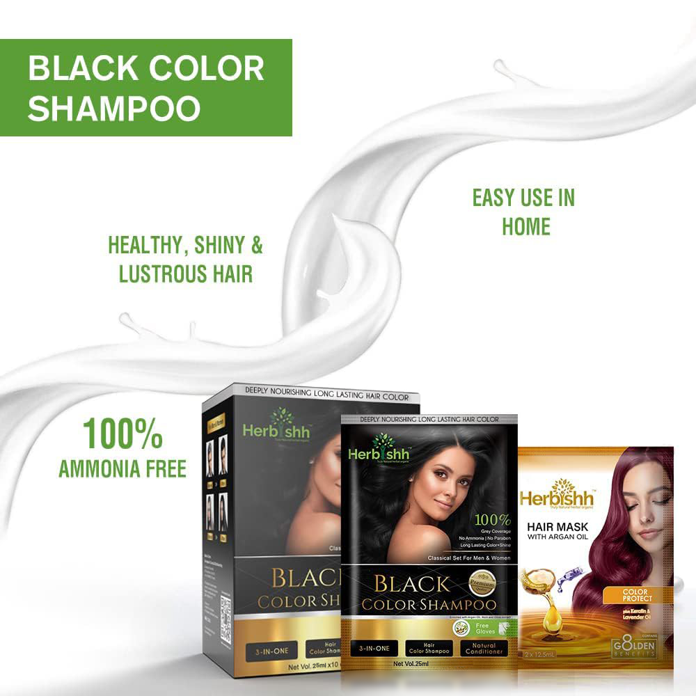 Herbishh Travel size Color Shampoo Sachets Black .