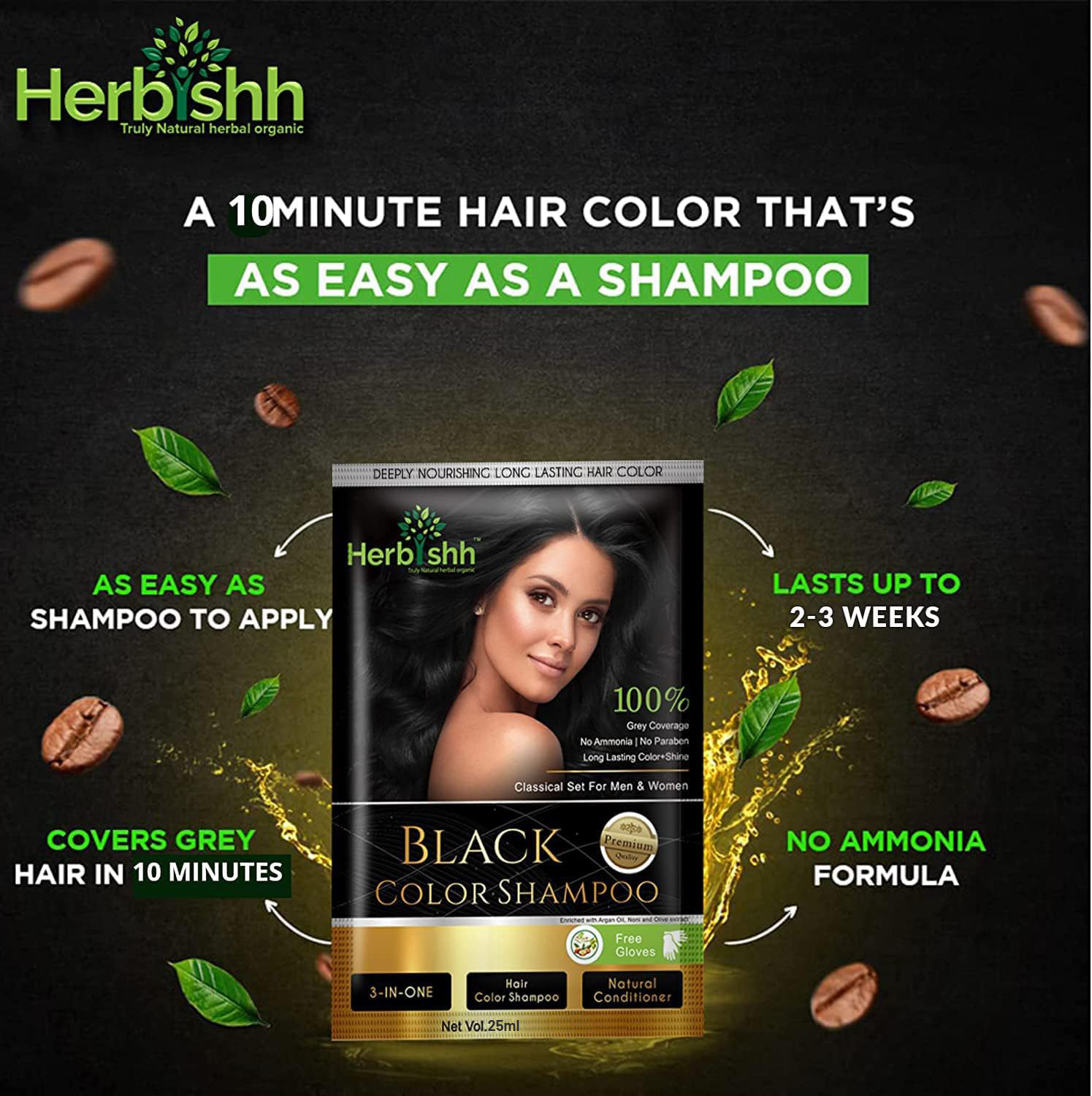 Herbishh Travel size Color Shampoo Sachets Black .