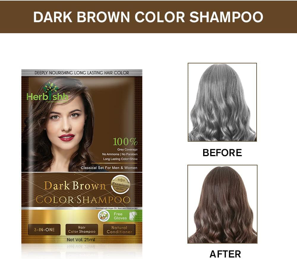 Dark Brown Color Shampoo 10 Sachets - Herbishh .