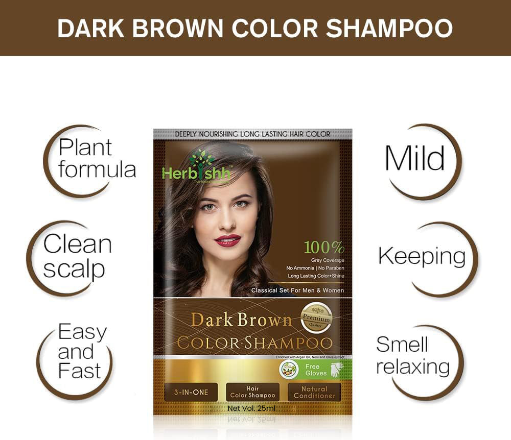 Dark Brown Color Shampoo 10 Sachets - Herbishh .