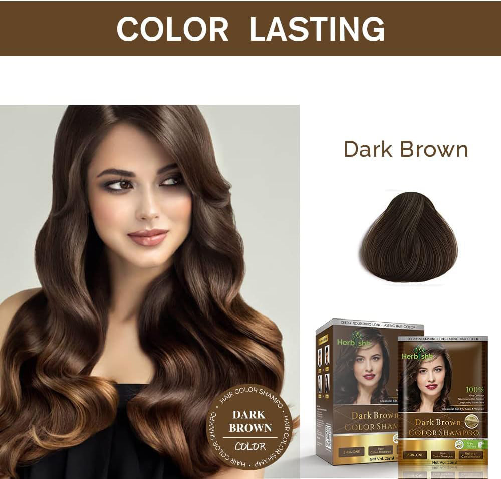 Dark Brown Color Shampoo 10 Sachets - Herbishh .