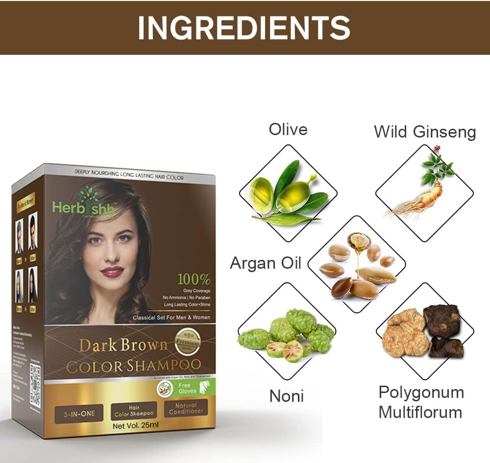 Dark Brown Color Shampoo 10 Sachets - Herbishh .