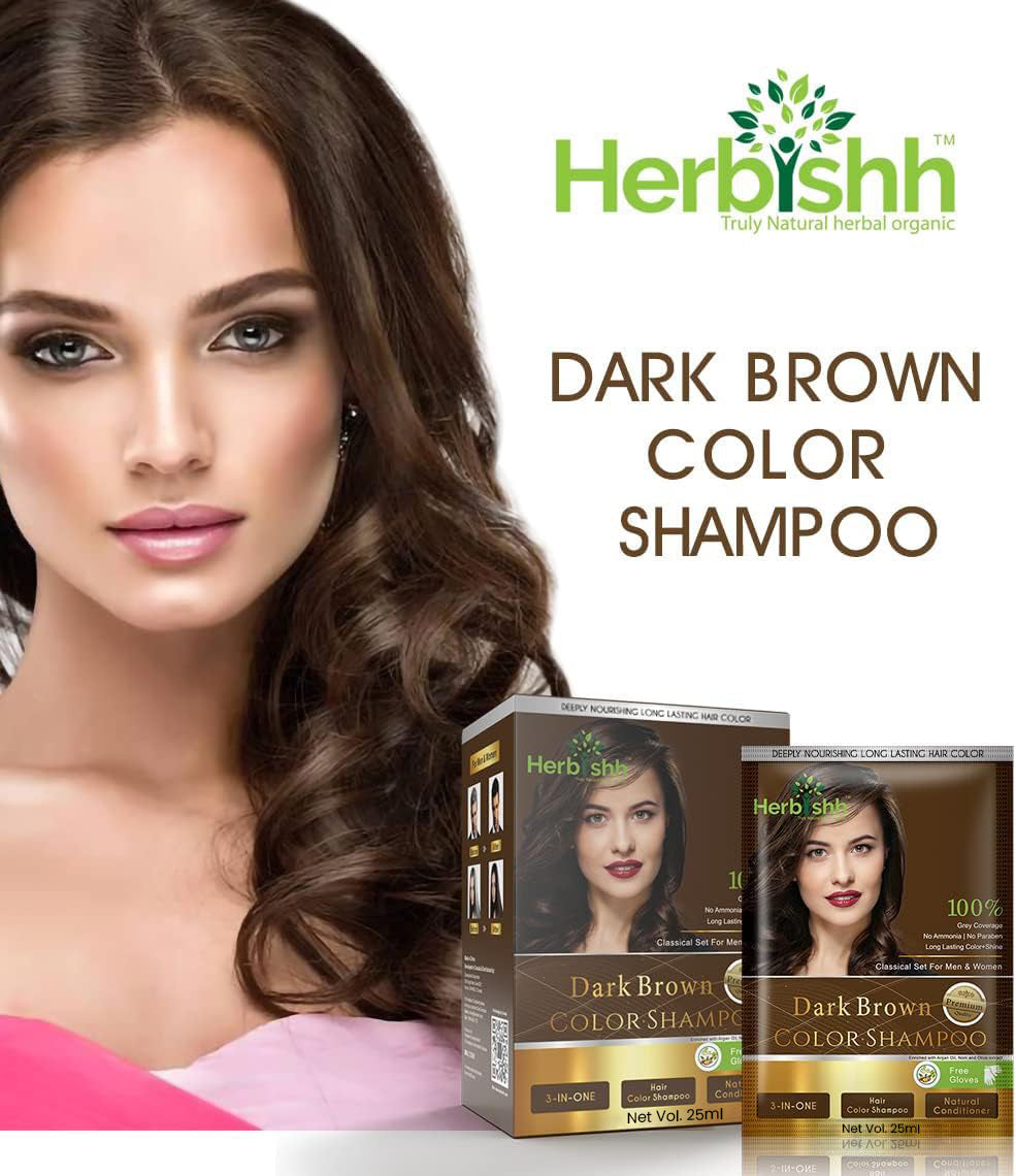 Dark Brown Color Shampoo 10 Sachets - Herbishh .