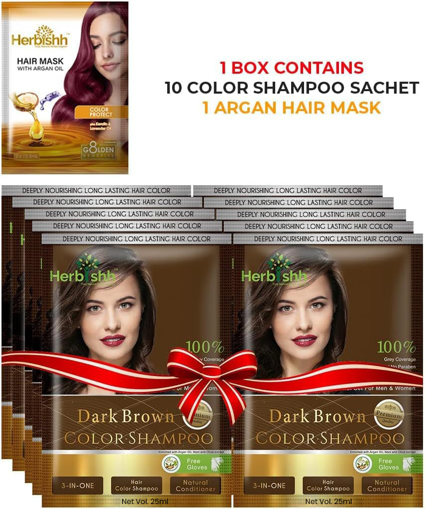Dark Brown Color Shampoo 10 Sachets - Herbishh .