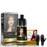 Dark Brown Hair Color Shampoo 500ml- Herbishh Hair Dye. Hair mask glove
