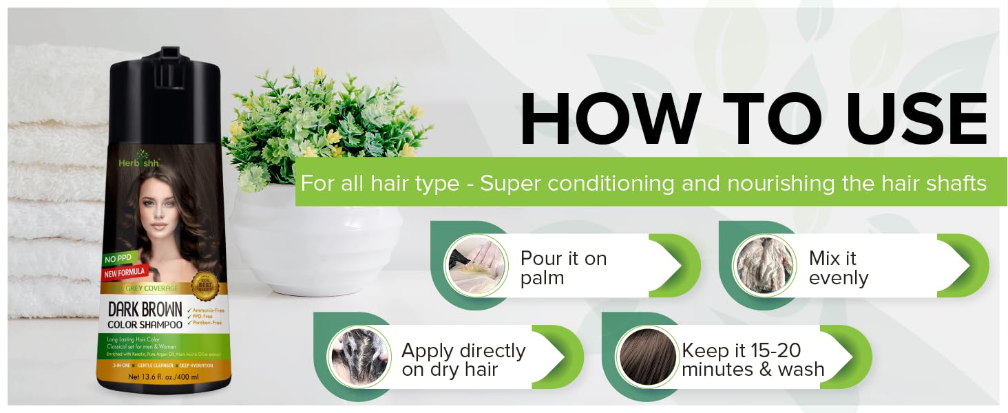 Dark Brown PPD Free Hair Color Shampoo - Herbishh