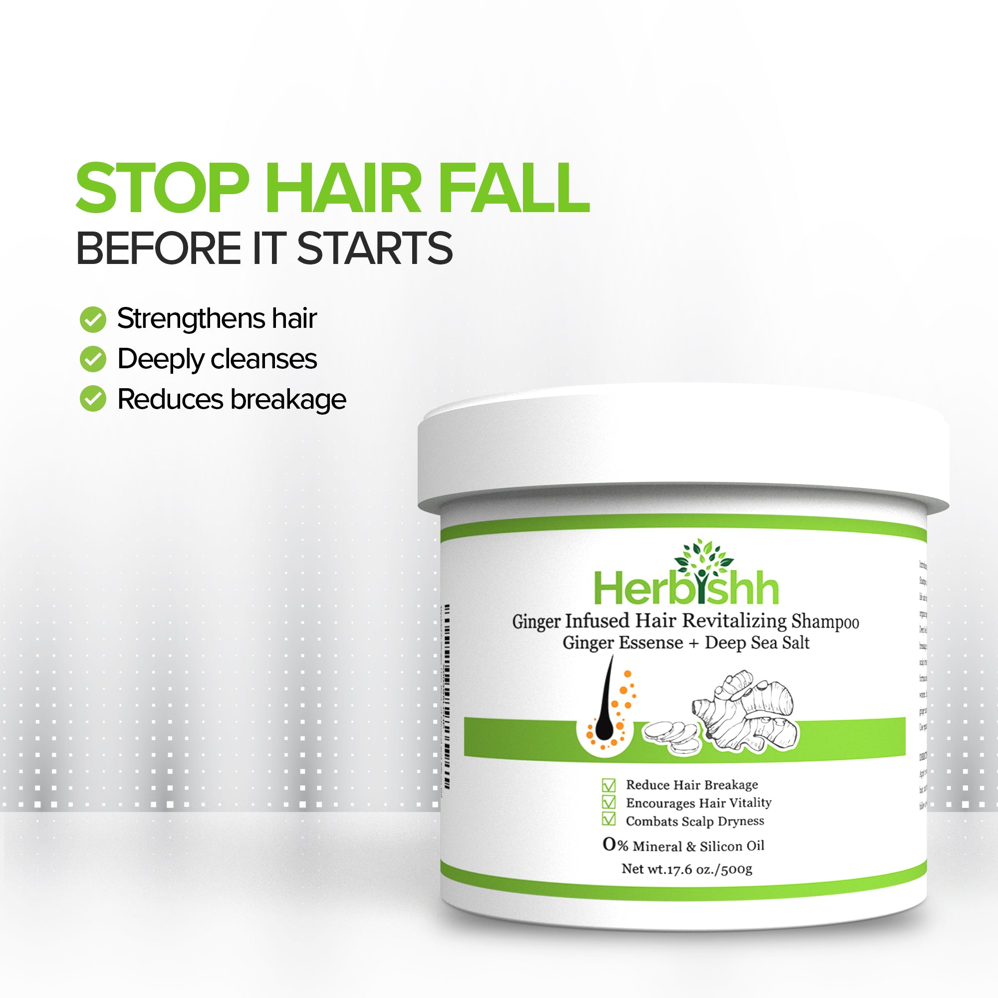 Ginger Shampoo Jar with Deep Sea Salt