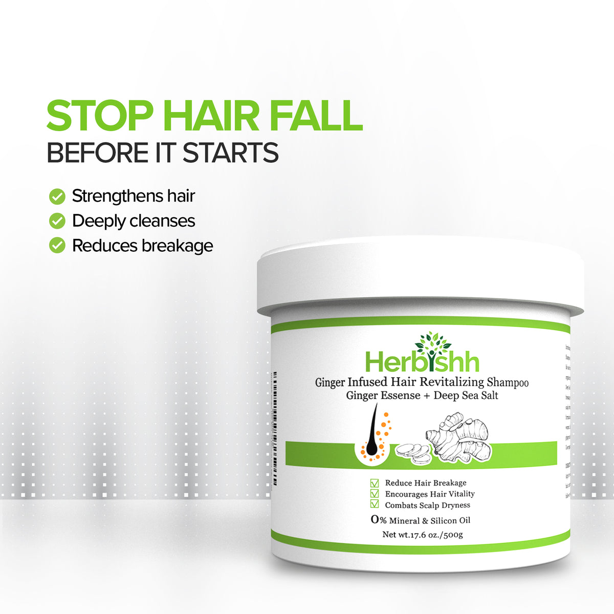 Ginger Shampoo Jar with Deep Sea Salt